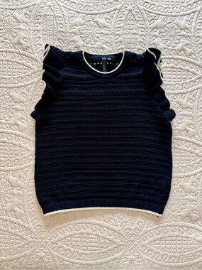 L.O.V. Black Ruffle Sleeve 100% Cotton Sweater Tank – Size Small